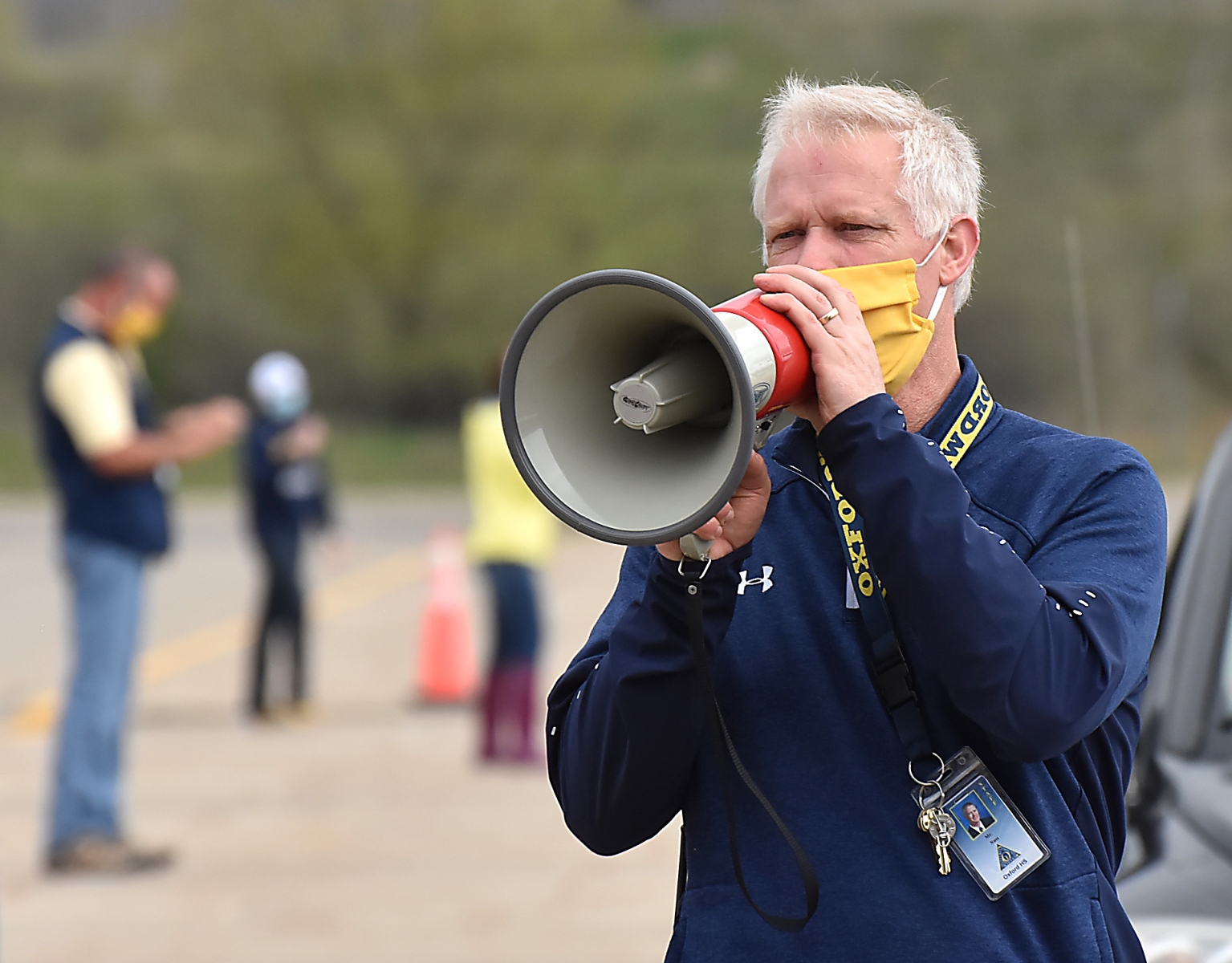 Assistant Principal Kurt Nuss announced over a megaphone the name of each student-senior as they arived.