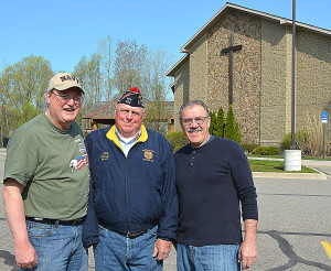 Standing in front of Christ the King Church in Oxford are (from left) Veterans Ministry leader Bob ten Bosch, VFW Post 334 Commander Jim Hubbard and Pastor Bob Holt. Photo by C.J. Carnacchio.
