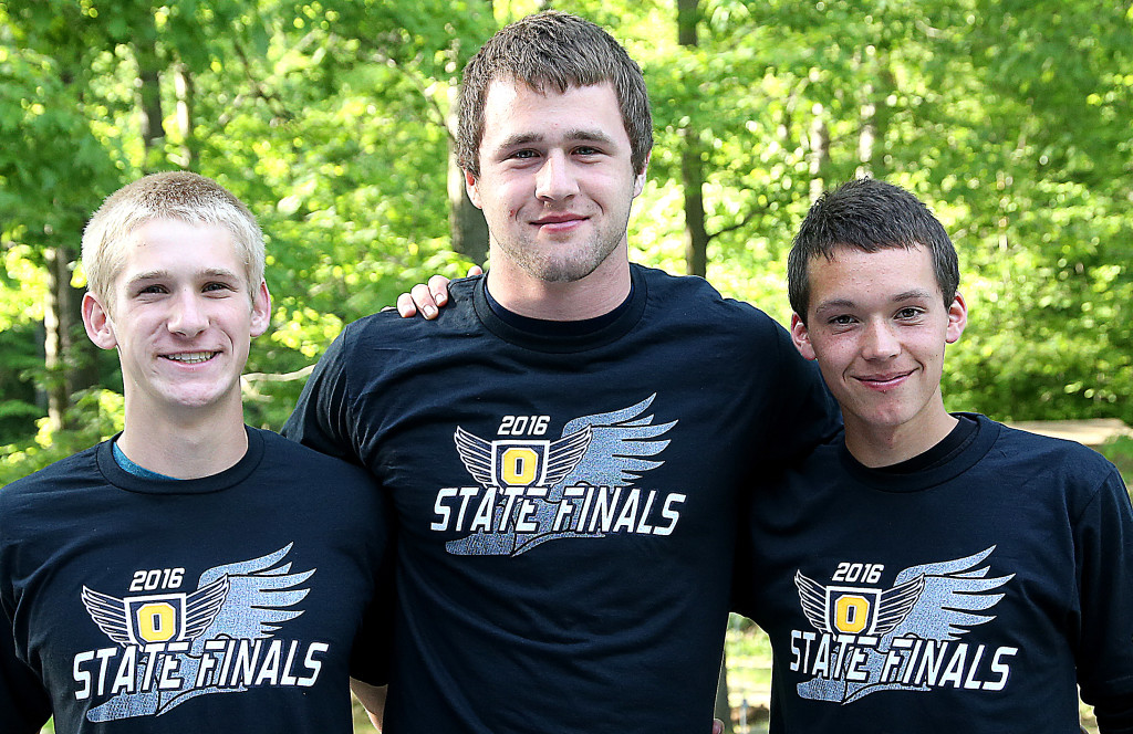 OHS graduates Jacob Lewinski (from left), Connor Bandel and Gabe Hogan all did well at the June 4 state finals in track and field. Photo by Matt Johnson.