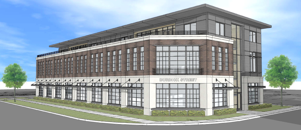 Here's the northwest view of the proposed 22,800-square-foot building that developer Dave Weckle is looking to construct at the southeast corner of E. Burdick and Mill streets in downtown Oxford. The proposed three-story structure would contain a mix of office, retail and residential spaces, and be one of the three buildings in the development. Image provided by Jeffery A. Scott Architects.