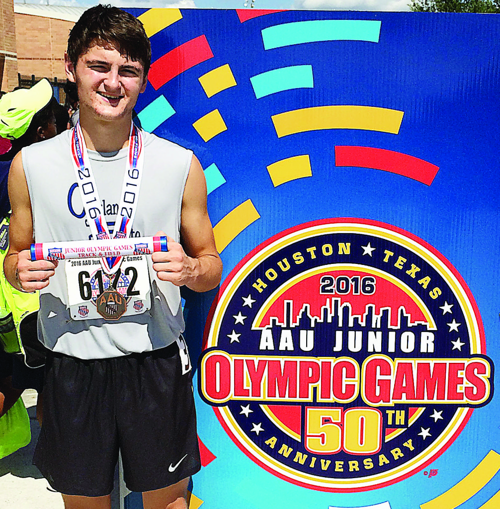 Sam McMaken finished third in a relay race at the AAU Junior Olympics held in Houston, Texas. Photo submitted.