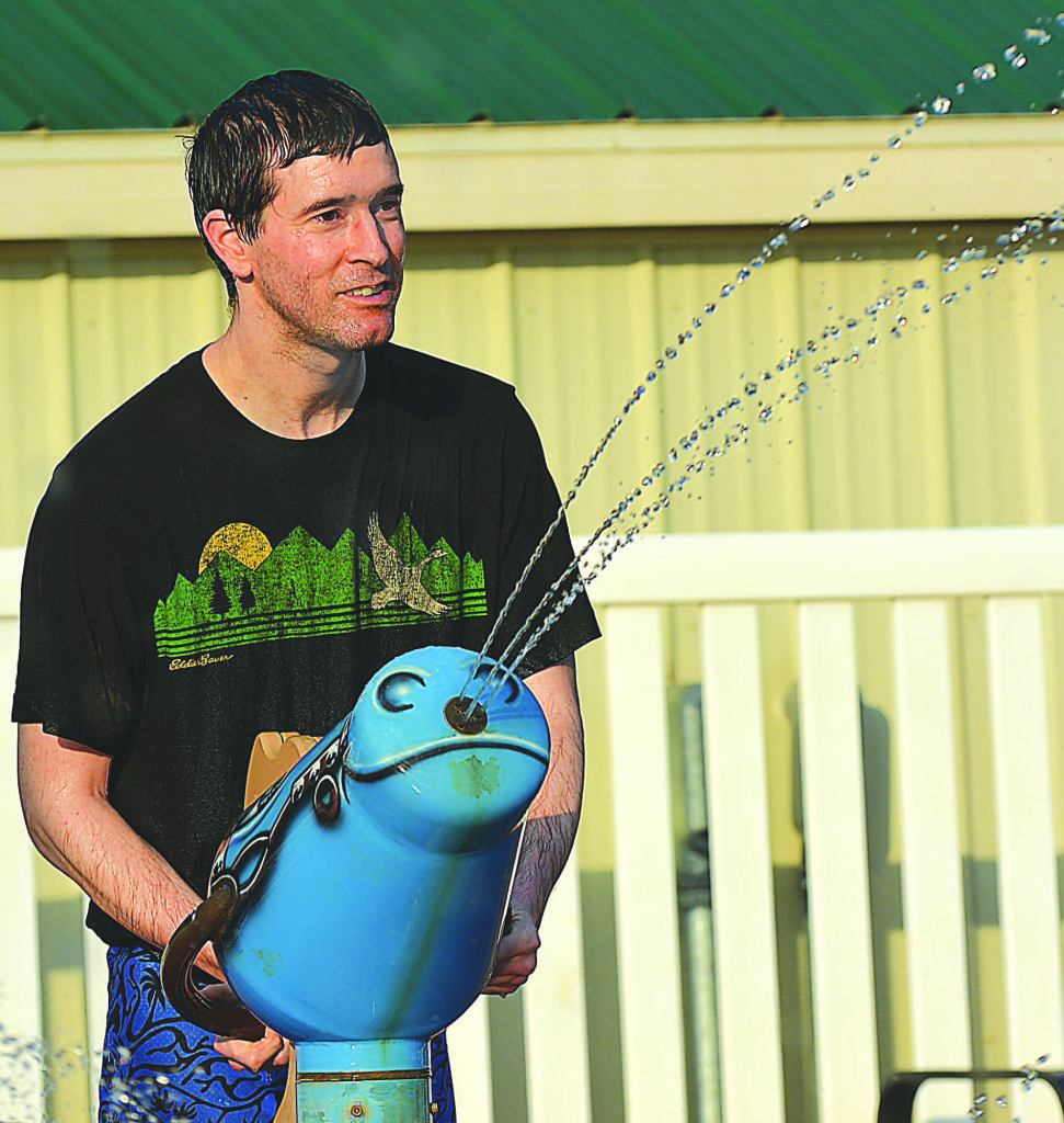 Waterford resident Doug Cullen, 40, loved visiting the KLR Splashpad. That smile never left his face as he explored all the features. Photo by C.J Carnacchio.