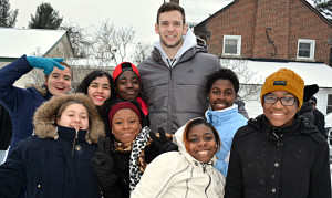 ABOVE:Posing for a photo with Detroit Pistons player Jon Leuer are (back row, from left) Jessica, Diyana, Keylen, Mia and (front row, from left) Ariana, Julia, Caterra and Jamiyah.