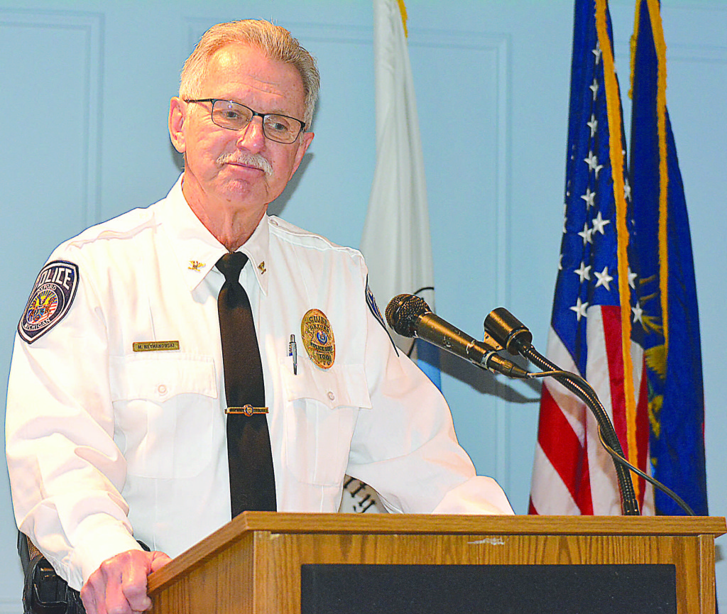 Oxford Village Police Chief Mike Neymanowski addresses council about his resignation during a special meeting Feb. 3. Photo by CJC.