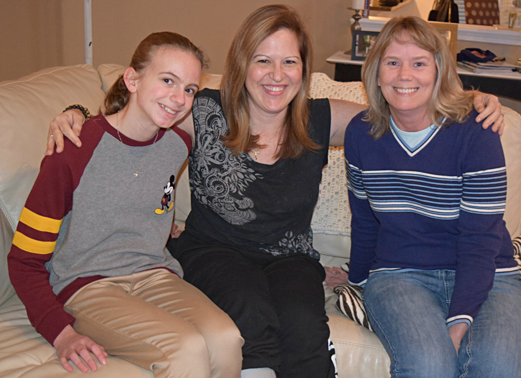 Suzanne Dahlerup (center) was rescued by Olivia (left) and Cindy Hoffman when she broke her leg Jan. 10. Photo by Elise Shire.