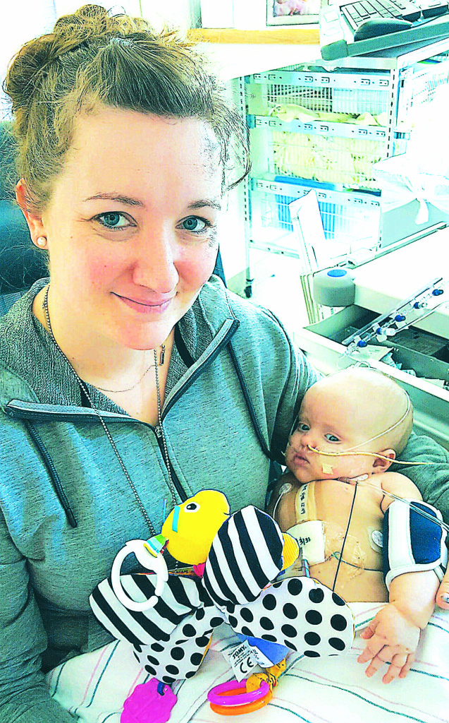 Oxford resident Laura Holt with her 6-month-old daughter Lucy at Boston Children’s Hospital. Photo provided.