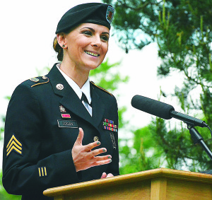 Oxford Village resident Kate Logan, a U.S. Army veteran who served in Iraq, was the guest speaker at the Memorial Day ceremony held Saturday in Addison Township’s Lakeville Cemetery. Photo by C.J. Carnacchio.