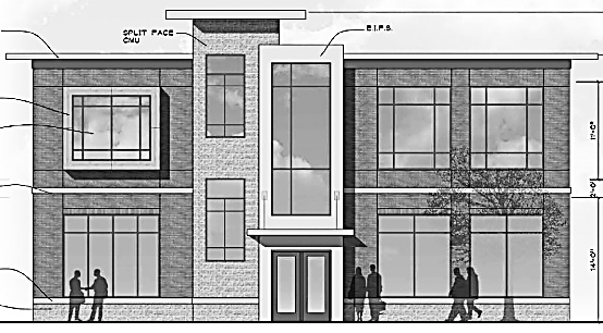 Here’s the southern elevation for the 32 E. Burdick St. building that local developer Dave Weckle is planning to construct at the southwest corner of E. Burdick and Mill streets. Image courtesy of the Farmington-based Jeffery A. Scott Architects.