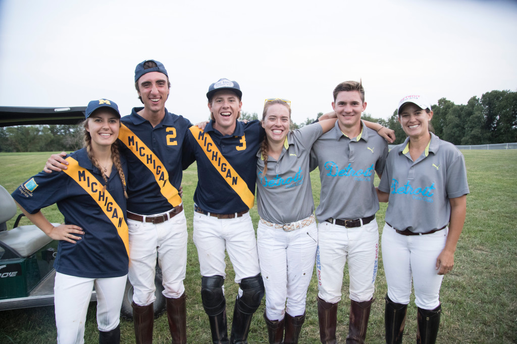 Playing polo at Rattlewood Farms were (from left) Amanda Vogel, Caleb Pilukas, Turner Wheaton, Katrina Anderson, Andrew Scott and Emmalyn Wheaton. Vogel is a sophomore at the University of Michigan and Pilukas is president of the Michigan Intercollegiate Polo Club. Turner Wheaton is a professional-level player at the Detroit Polo Club. Anderson is a recent U-M graduate and former U-M polo player. Scott is a U.S. Polo Association intern working at the Detroit club. Emmalyn Wheaton is coach of the U-M team and manager of the Detroit Polo Club. Photo by C.J. Carnacchio.