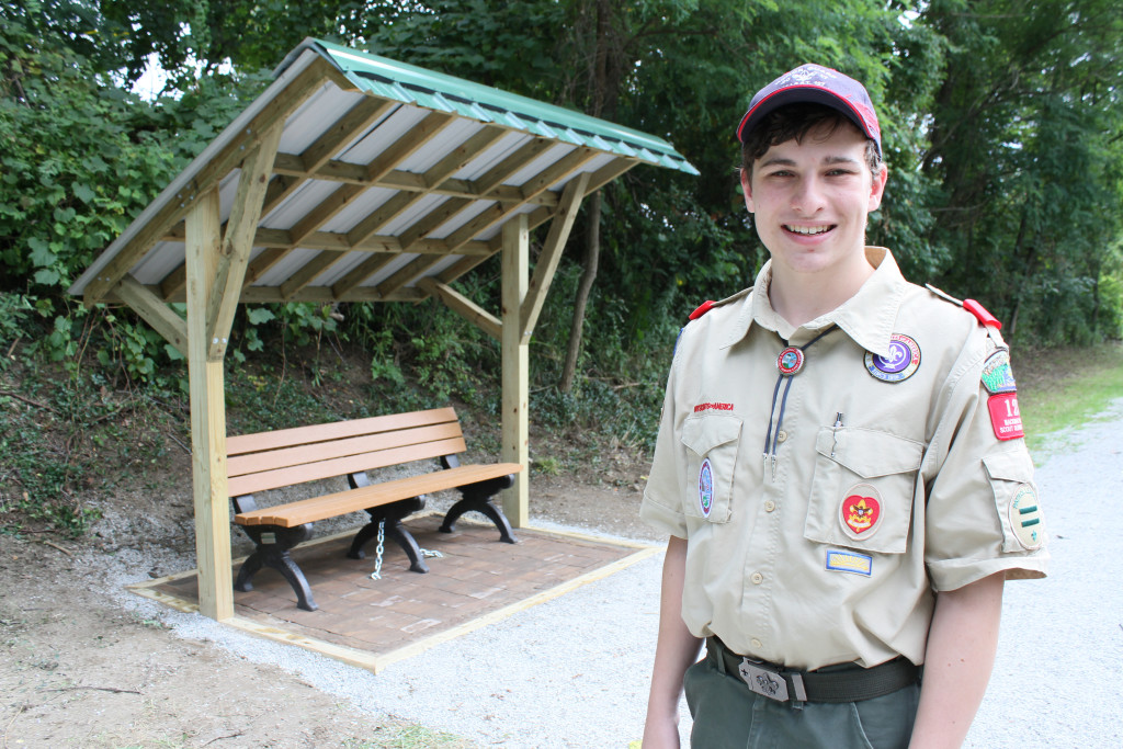 Leonard resident Kyle Fuller, a Life Scout with Dryden’s Boy Scout Troop 130, built a small rest area for Polly Ann Trail users near Bordman Rd. Photo by C.J. Carnacchio.