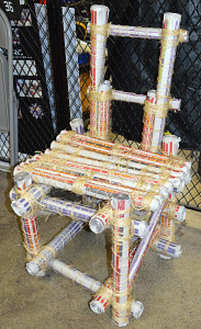 Using only newspapers and twine, OHS students designed and built chairs like this one.