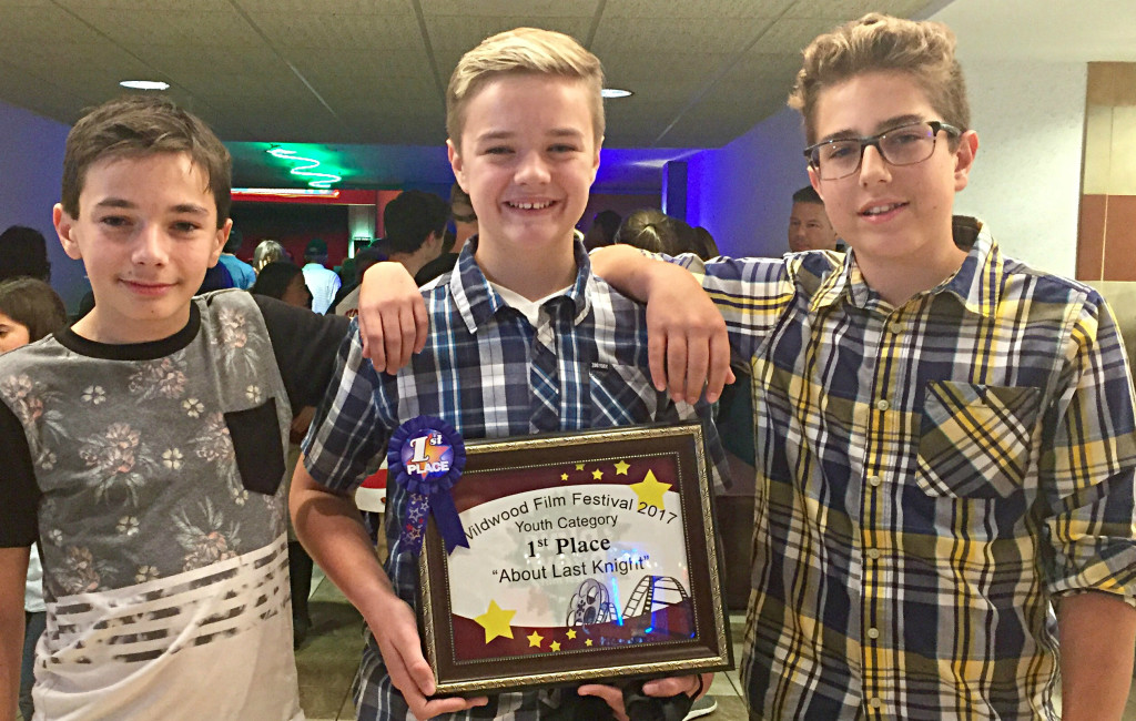 Oxford Middle School students Keegan Upham, Charlie Fracker and Zach Cabanillas wrote, directed and produced a short film that received an award at Orion Neighborhood Television’s 2017 Wildwood Film Festival. Photo provided.