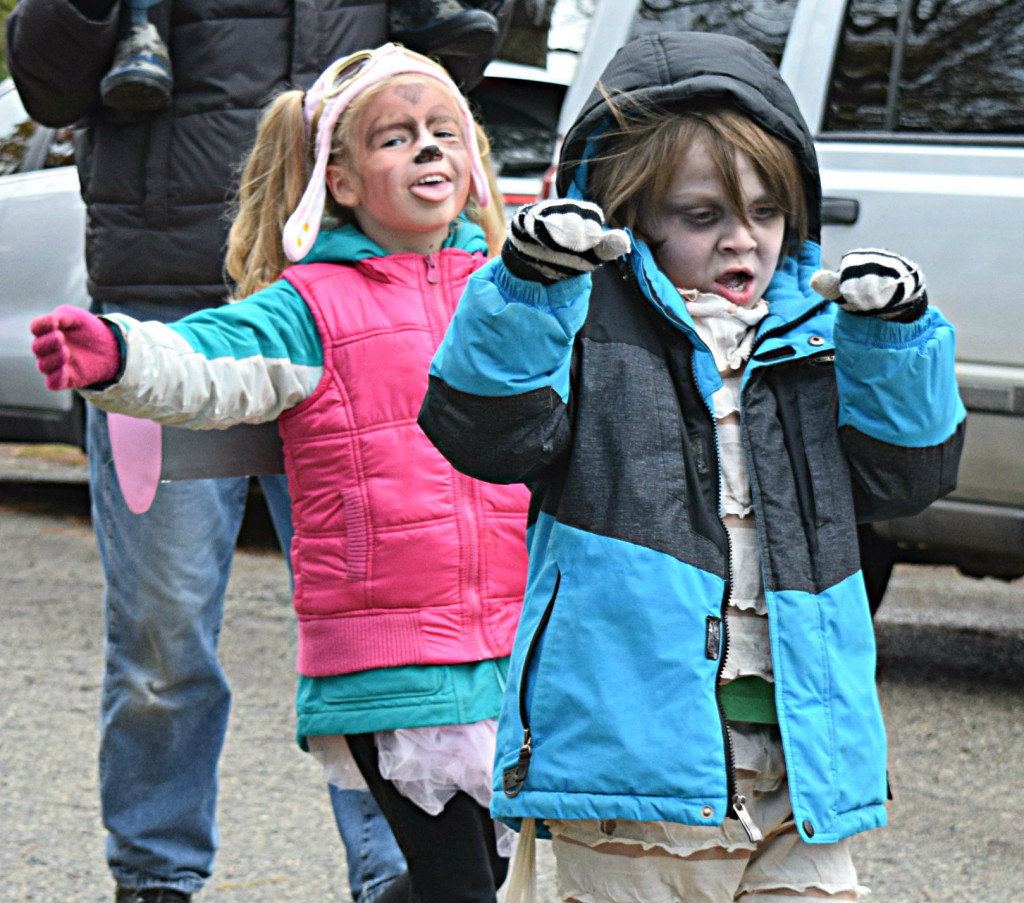 Doing the Monster Mash during the Halloween parade are Leonard Elementary students Quentin Collison and Adria Kurzawa. Photo by Elise Shire.
