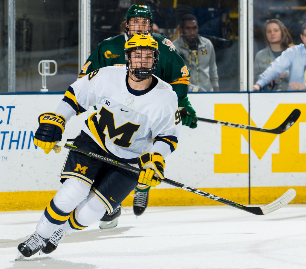 Oxford native Josh Norris is skating for the Michigan Wolverines these days. Photo courtesy of Michigan Photography.