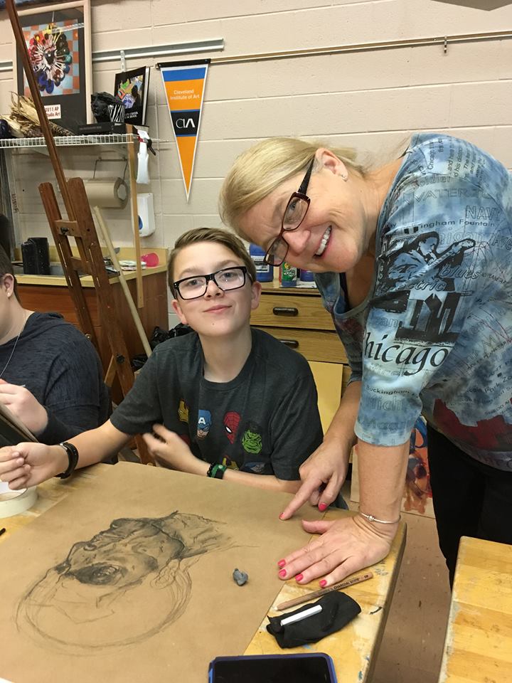 Oxford Middle School eighth-grader Luke Farwell (left) and his art instructor Diane Heath, of Rochester Hills. Photo provided