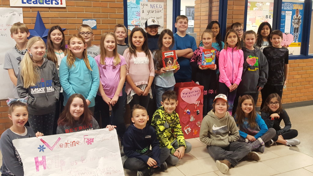 Oxford Elementary fourth-graders in teacher Barbara Johnston’s class are collecting supplies and donations for the K9 Stray Rescue League all month long. Photo provided.