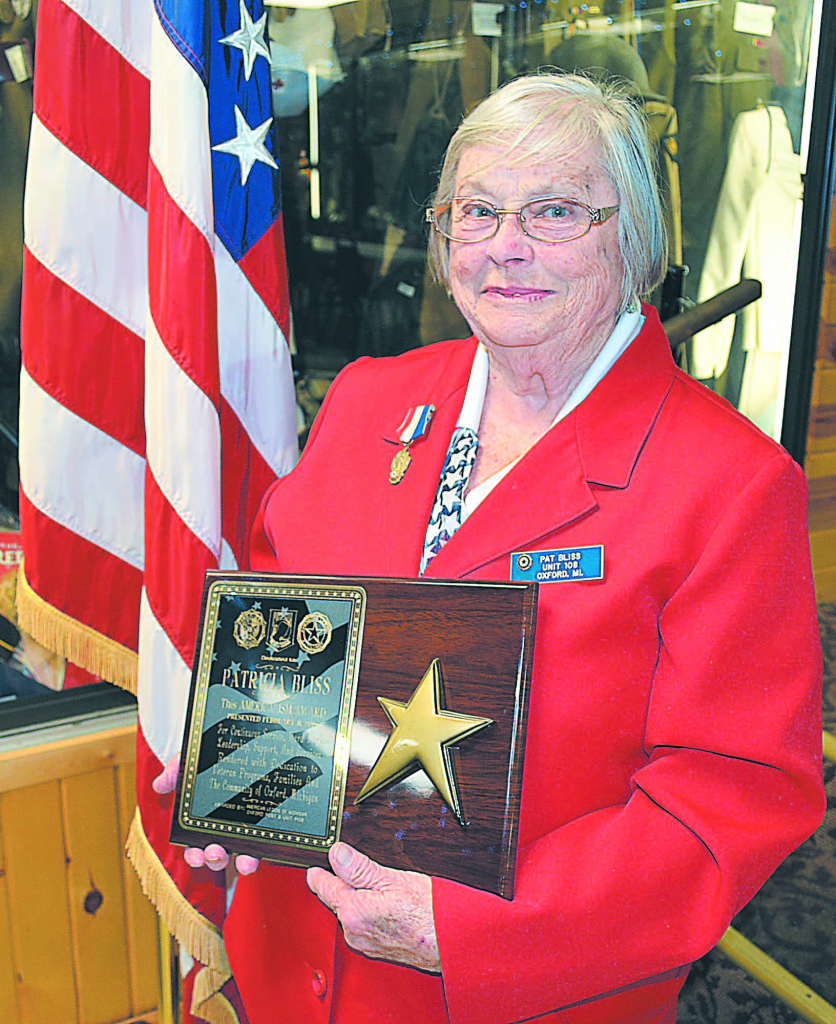 On Sunday afternoon, Pat Bliss, president of Oxford American Legion Auxiliary Unit 108 since 2003, was presented The Americanism Award for her dedication to veterans, children and the community. Photo by C.J. Carnacchio.