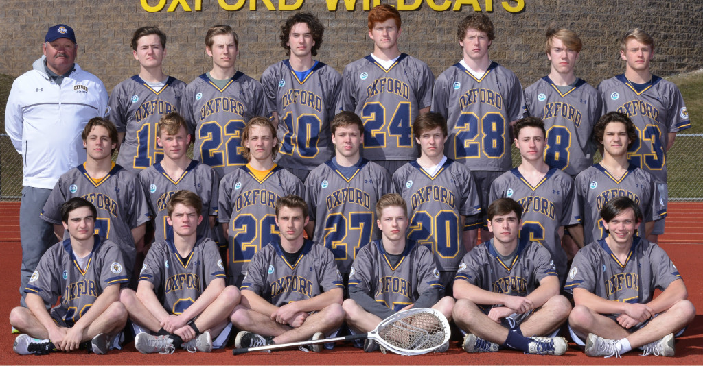 WILDCAT LAX VARSITY – Shown in front are Logan Vachon (from left), Nathan Call, Evan Gasparrott, J.J. Poolton, Max Parsons, Gio DeBlasi, Ty Myre. In the middle row are Jack Wandrie, Shane Zyngier, Payton LaNore, Seth Grove, Nathan Watt, Collin Grzanka. Shown in back are Oxford Head Greg Normand, Joey Bertacini, Dylan Troutt, Nick Viviano, Drew Galley, Sam Barrott, Matt Pullman and Thomas Wandrie. Photo provided.