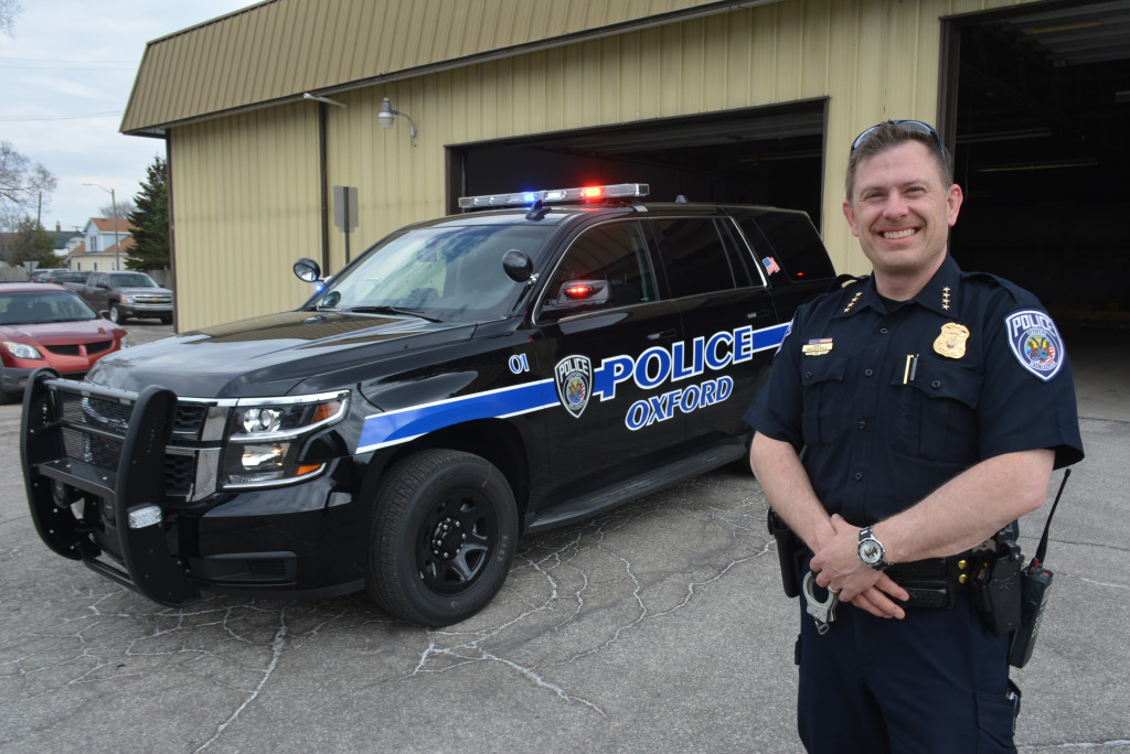 Oxford Village Police Chief Mike Solwold is pleased with the agency’s new 2018 Chevy Tahoe, which was put into service April 30. Photo by C.J. Carnacchio.