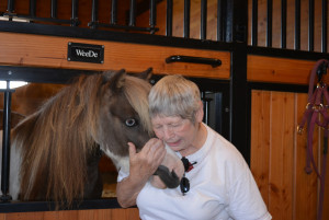 Columbiaville resident Karen Ormiston shares a tender moment with WeeDe, a miniature horse. Photo by C.J. Carnacchio.