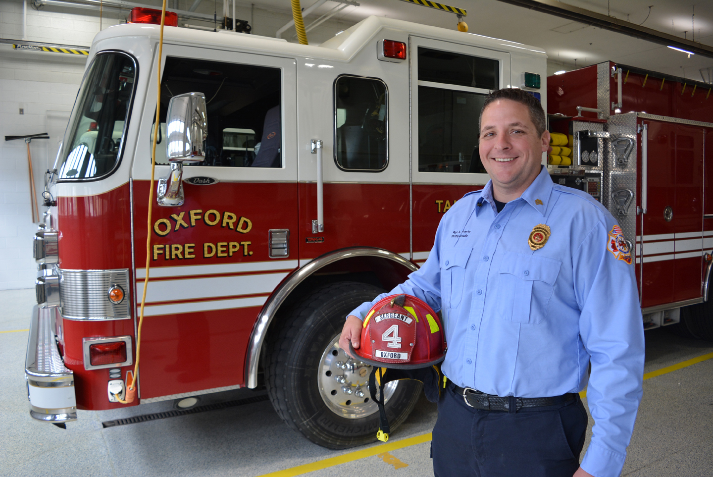 Oxford Firefighter/Paramedic Benjamin Frantz was promoted from sergeant to lieutenant fire inspector. He’s been with the department since 2004. Photo by C.J. Carnacchio.