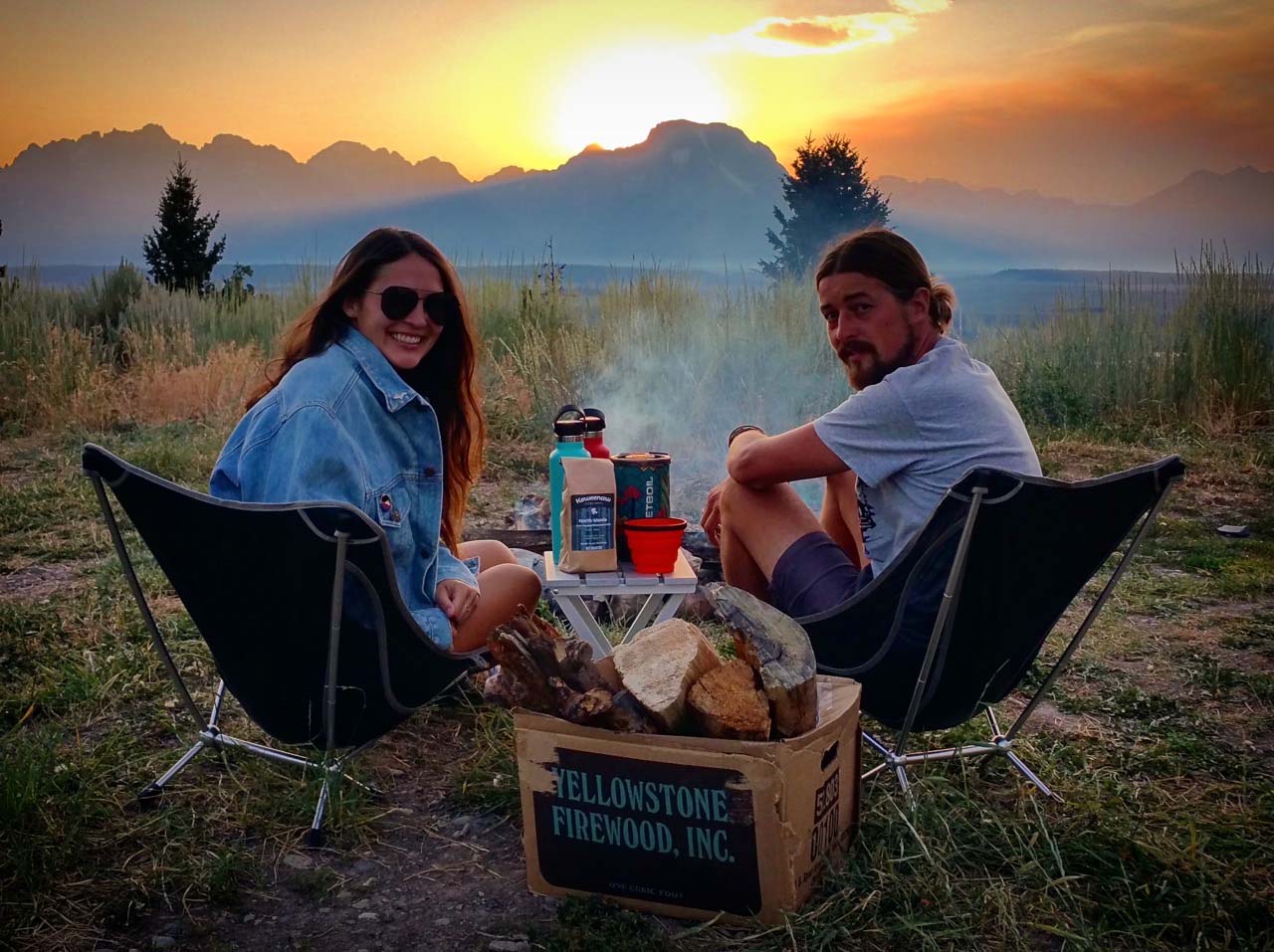 Enjoying sunsets in places like this – just outside Grand Teton National Park in Wyoming – was one of the perks of the road trip taken by Ashlee Dark (left) and Derek Kala. Photo provided. 