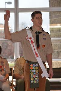 OHS senior Nick Cejka recites the Eagle Charge during his Court of Honor ceremony. Photo by C.J. Carnacchio.