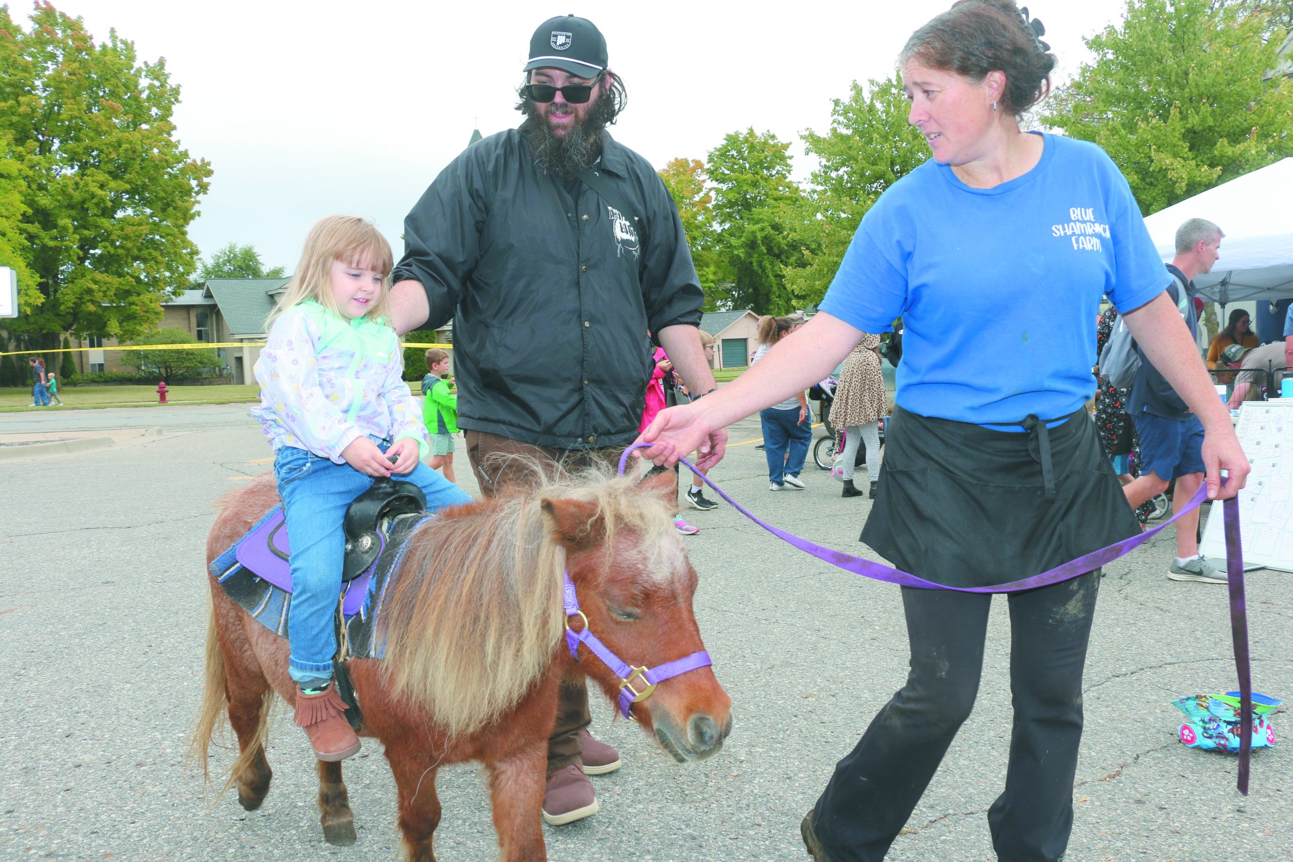 Tim Engelhardt and his daughter Eloise on Daramel the mini horse